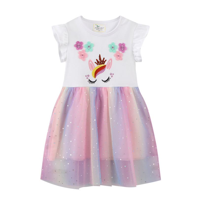 Mädchen Hochwertiges Tüllkleid mit Einhorn-Applikation Drune
