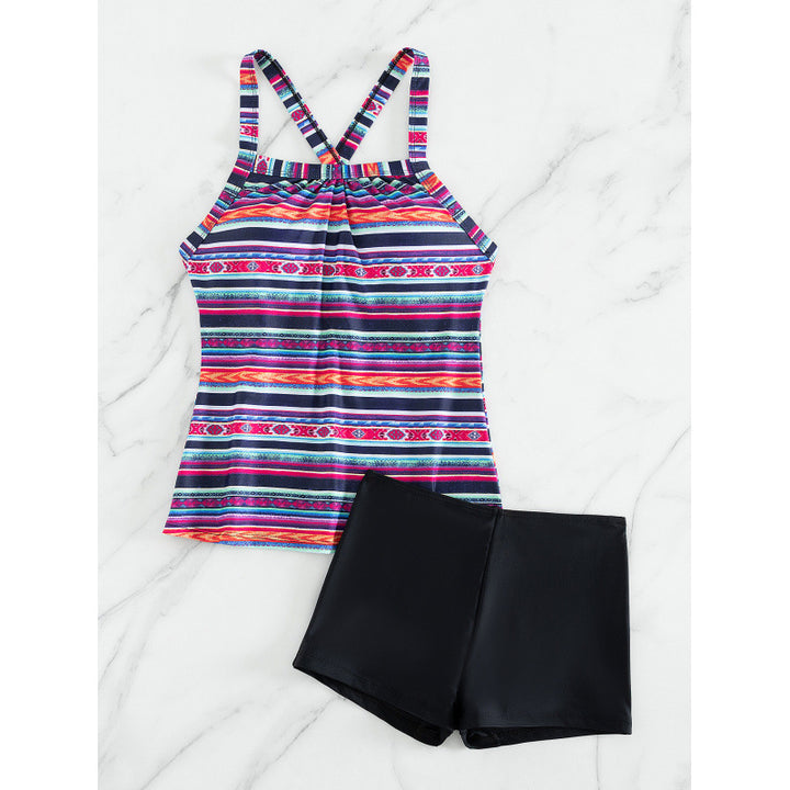 Damen Tankini-Set mit modischem Streifenmuster und bequemen Shorts Drune