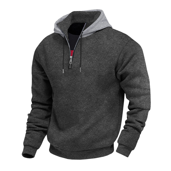 Herren Kapuzenpullover mit halbem Reißverschluss und kontrastierendem Innenfutter Drune
