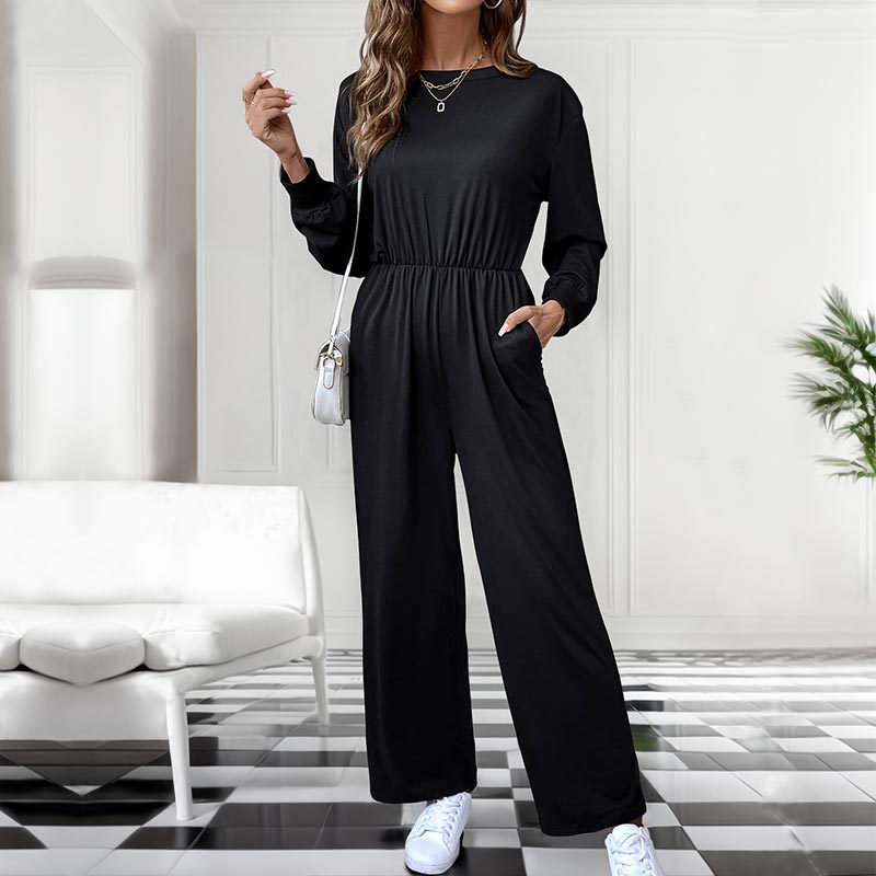 Damen lässiger Jumpsuit mit tailliertem Bund und praktischen Seitentaschen Drune