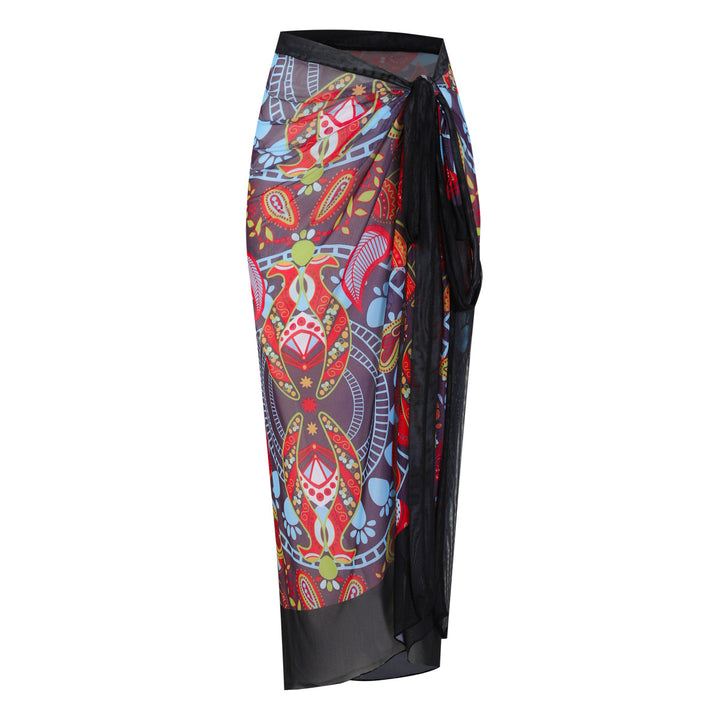 Damen Strandumhang mit buntem Muster und eleganten Schnürdetails Drune