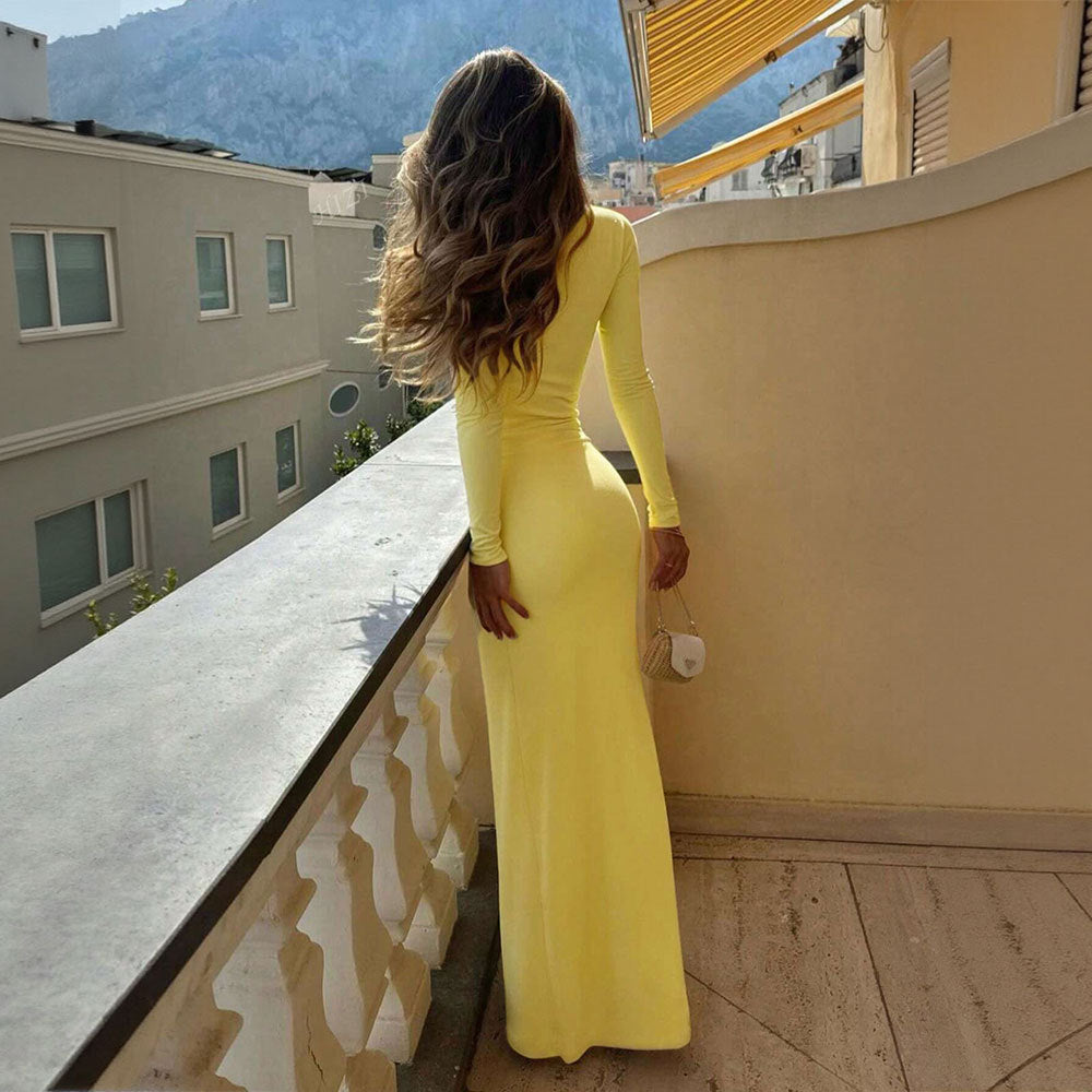 Damen Maxikleid mit elegantem V-Ausschnitt und gerafftem Design Drune