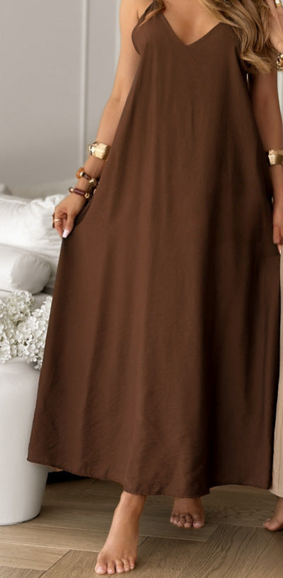 Damen lässiges Maxikleid mit tiefem V-Ausschnitt und weichem Material Drune