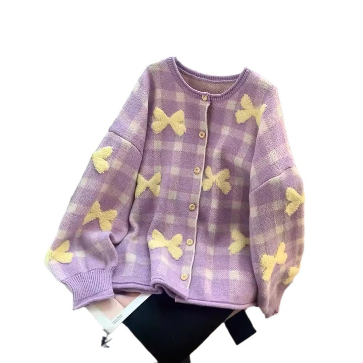 Damen Oversized Strickjacke mit Herzmuster Drune