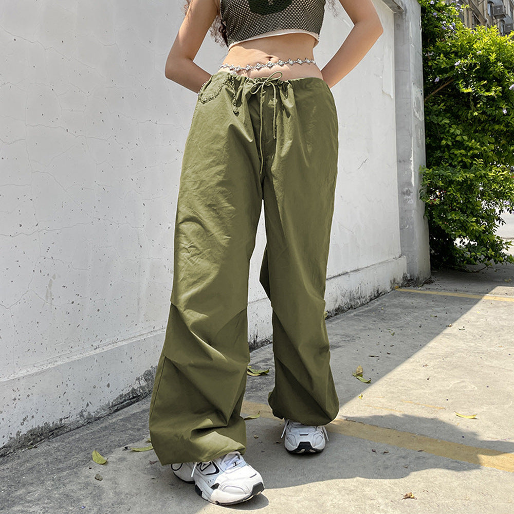 Damen weite Cargo-Hose mit elastischem Bund und praktischem Taschen-Design Drune