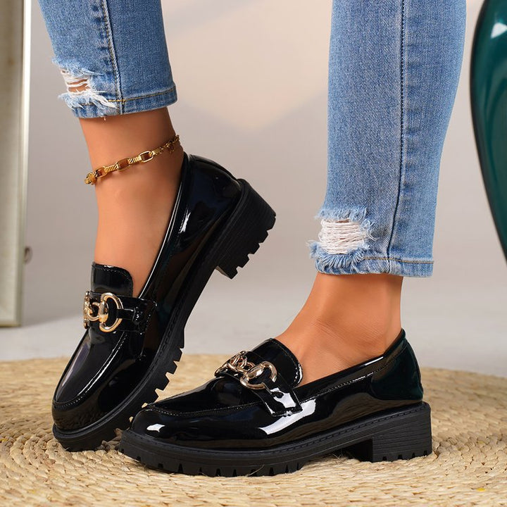 Damen nan elegante Lack-Plateau-Loafer mit dekorativer Schleife und profilierter Gummisohle Drune