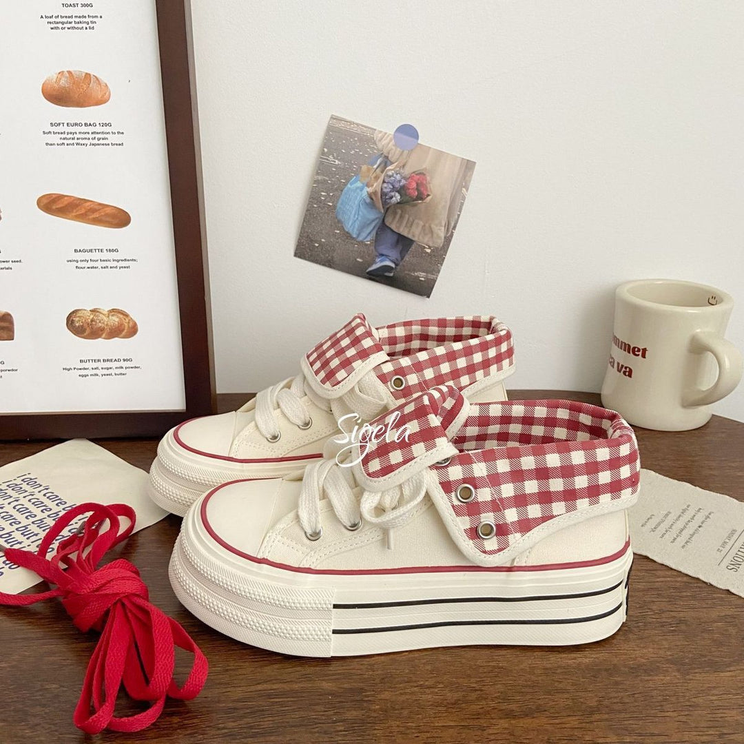 Damen Plateau-Sneaker mit modischen Karomotiven und strapazierfähigem Obermaterial Drune