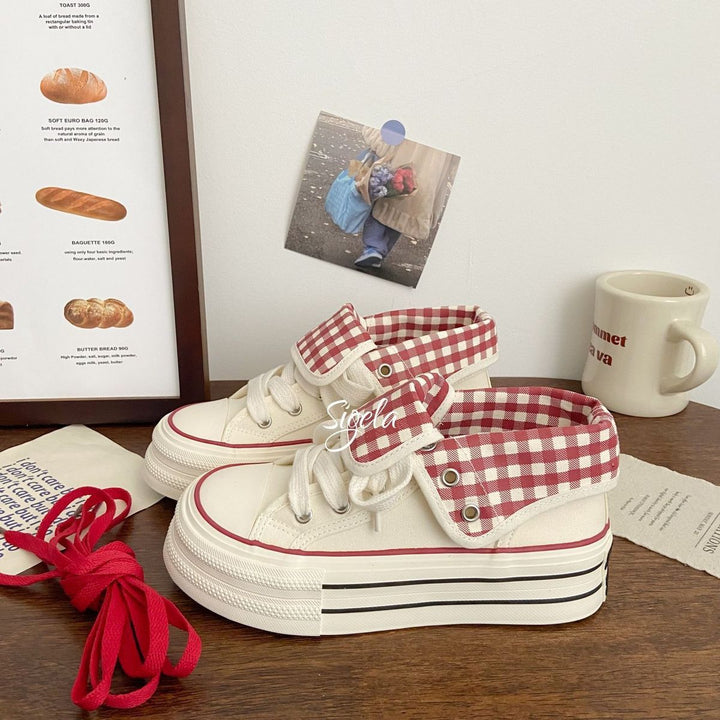Damen Plateau-Sneaker mit modischen Karomotiven und strapazierfähigem Obermaterial Drune