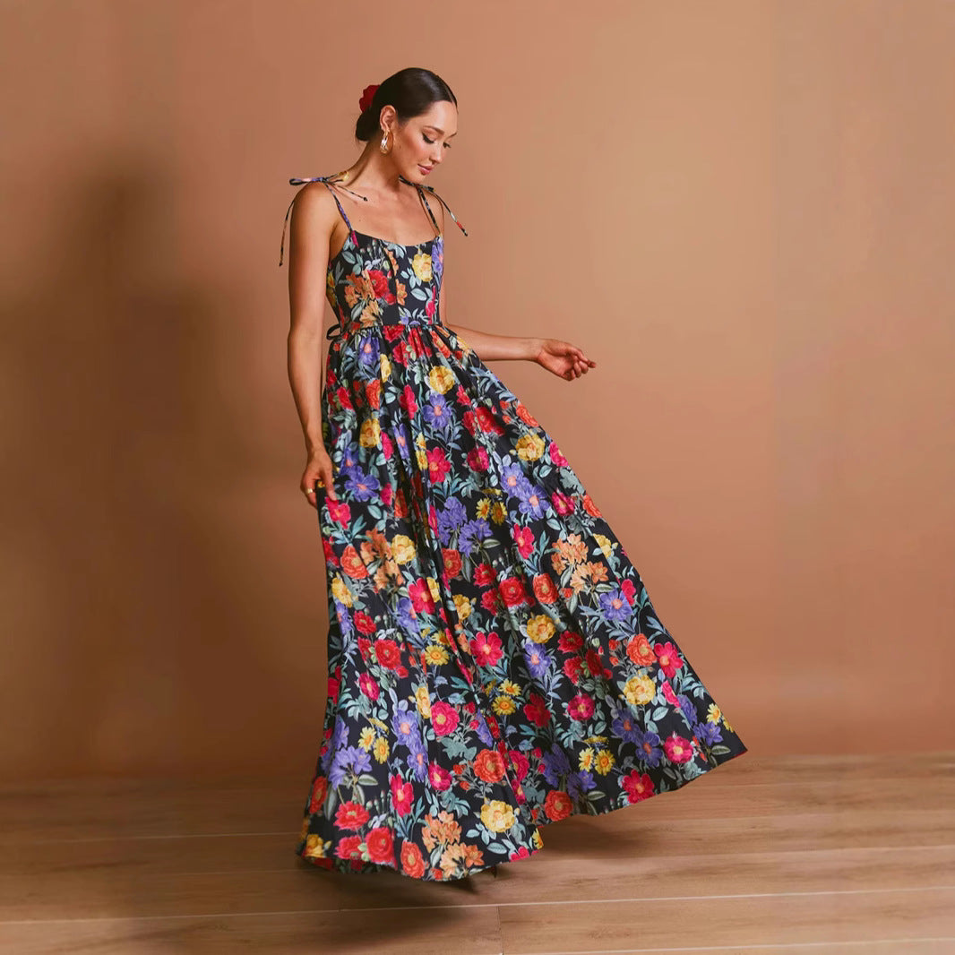 Damen Maxi-Langarmkleid mit floralem Muster und Rüschendetails Drune