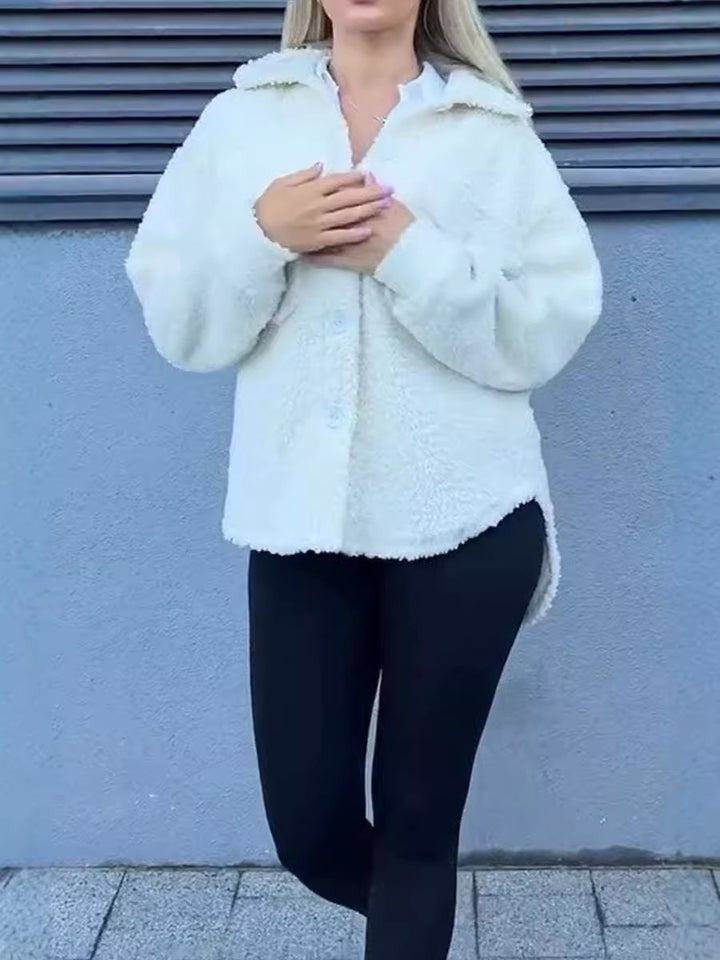 Damen lässige Fleecejacke mit praktischen Taschen und Knopfdetails Drune