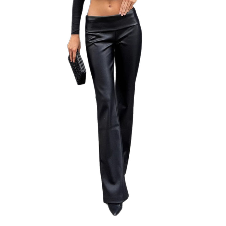 Damen modische Flared-Hosen aus Lederimitat Drune