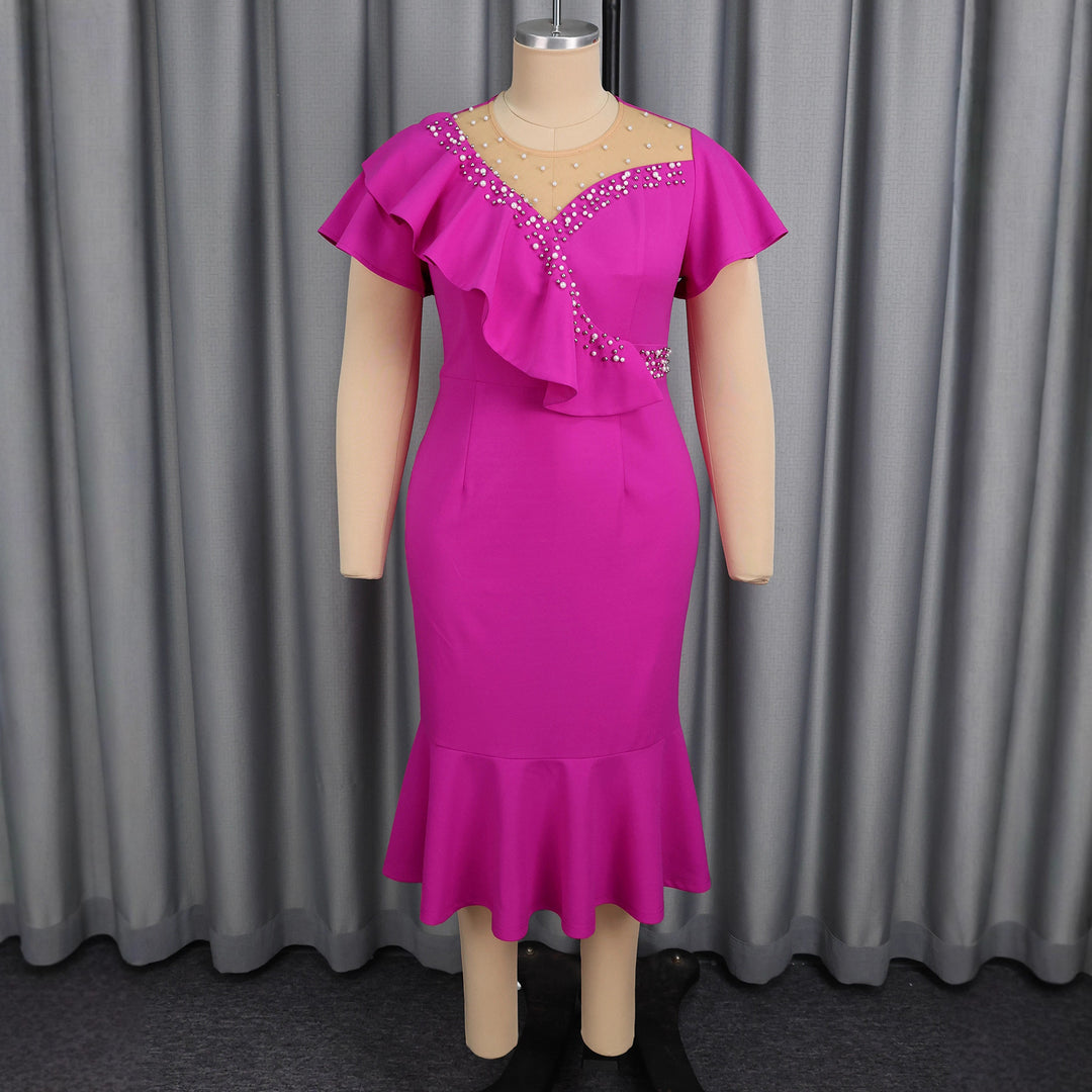 Damen figurbetontes Kleid mit Rüschendesign und Strassakzenten Drune