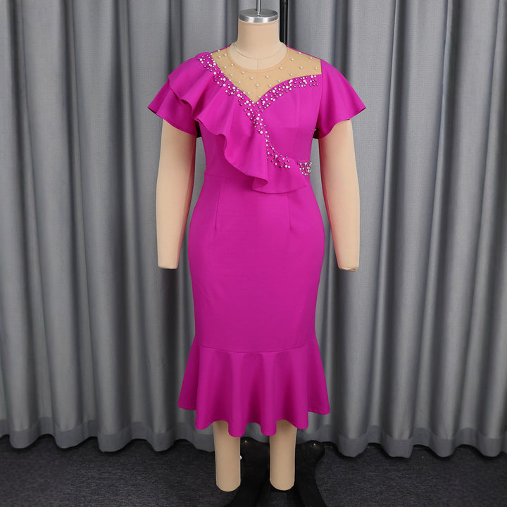 Damen figurbetontes Kleid mit Rüschendesign und Strassakzenten Drune