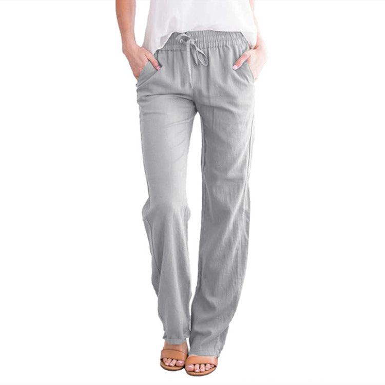 Damen nan leichte Leinenhose mit elastischem Bund und weitem Bein Drune
