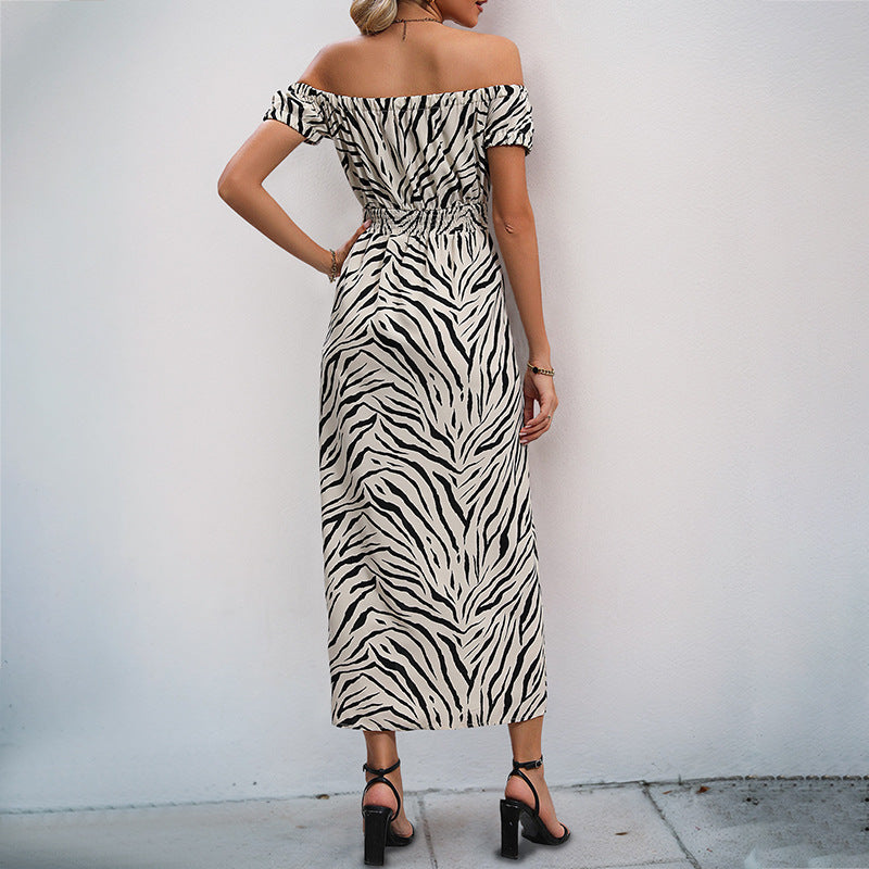 Damen Maxikleid mit schulterfreiem Design und elegantem Schlitz Drune