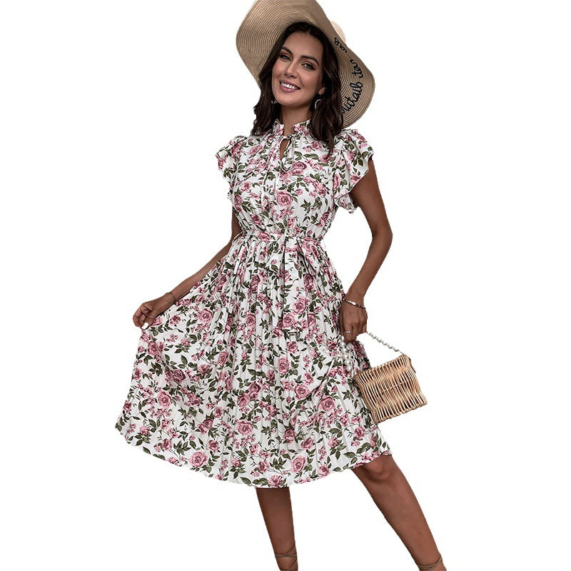 Damen Kleid mit floralem Muster und verspieltem Rüschenbesatz Drune