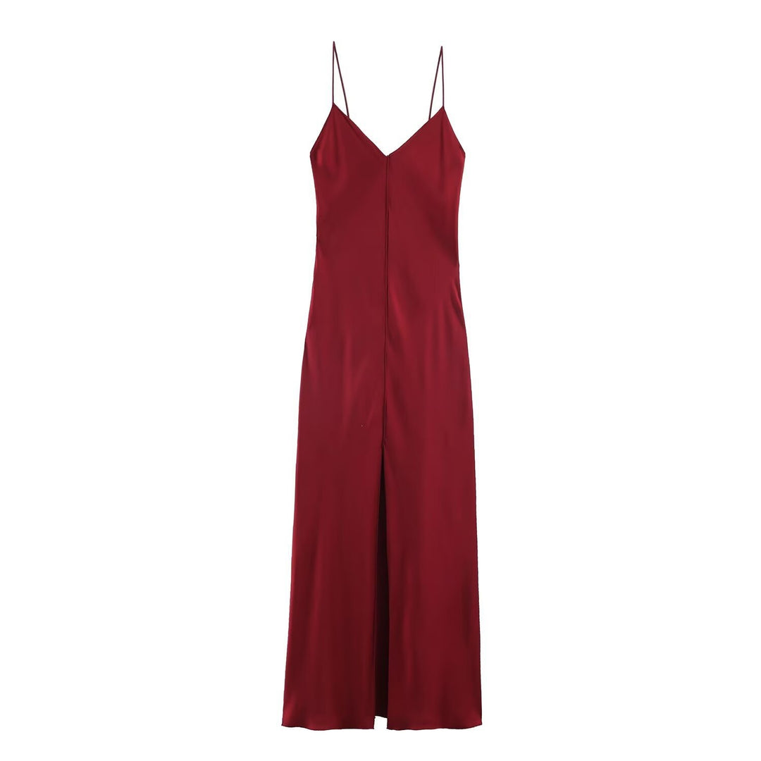 Damen elegantes Maxikleid mit schickem V-Ausschnitt und seitlichem Schlitz Drune