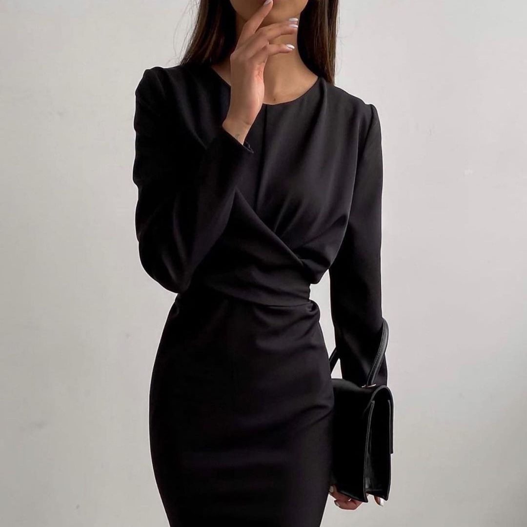 Damen Elegantes Wickelkleid mit Langarm und figurbetontem Schnitt Drune