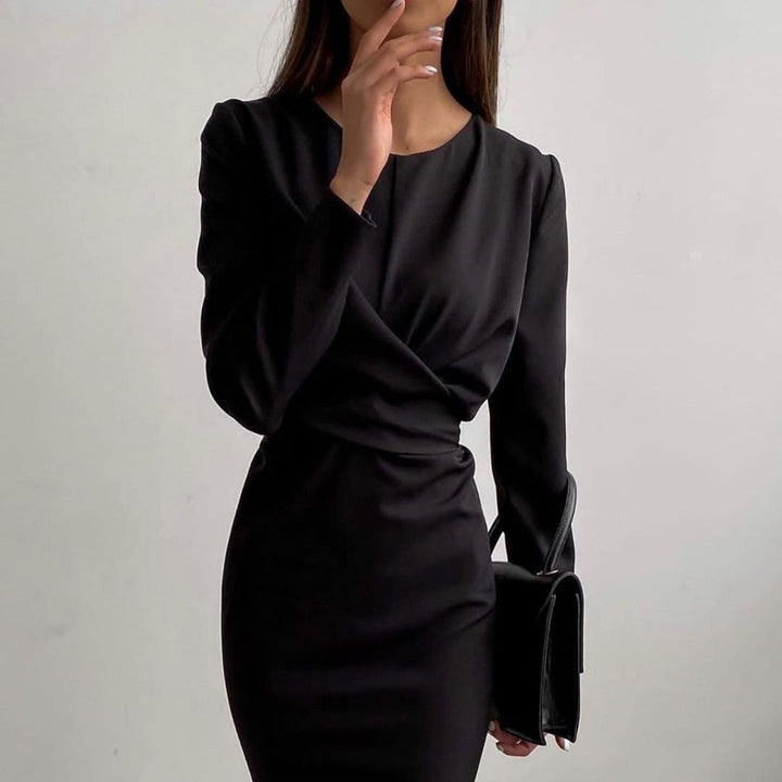 Damen Elegantes Wickelkleid mit Langarm und figurbetontem Schnitt Drune