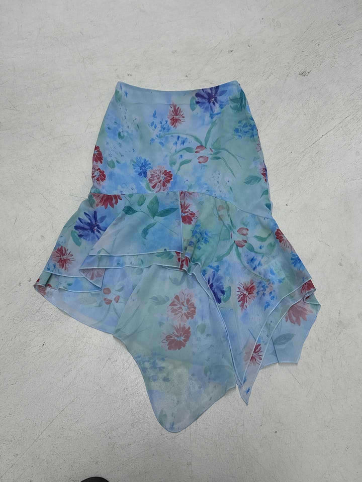 Damen asymmetrischer Rüschenrock aus floralem Chiffon Drune