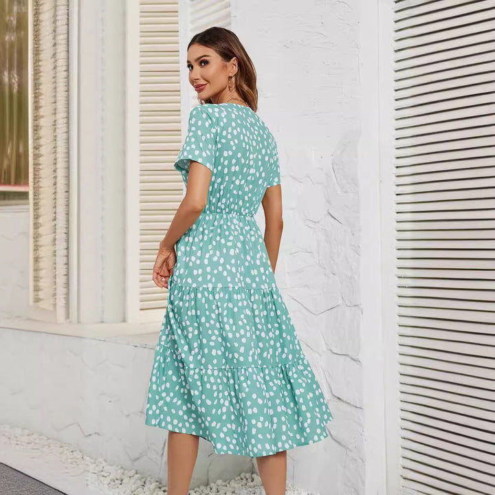 Damen Midi-Kleid mit Flügelärmeln und Knopfleiste Drune