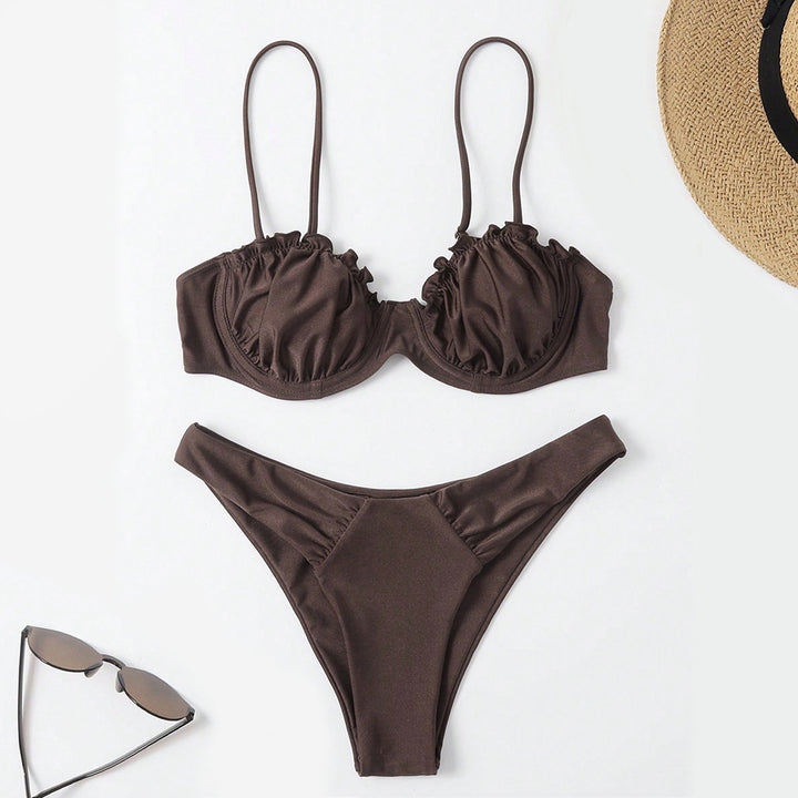 Damen Push-Up-Bikini mit Raffung und verstellbaren Trägern Drune