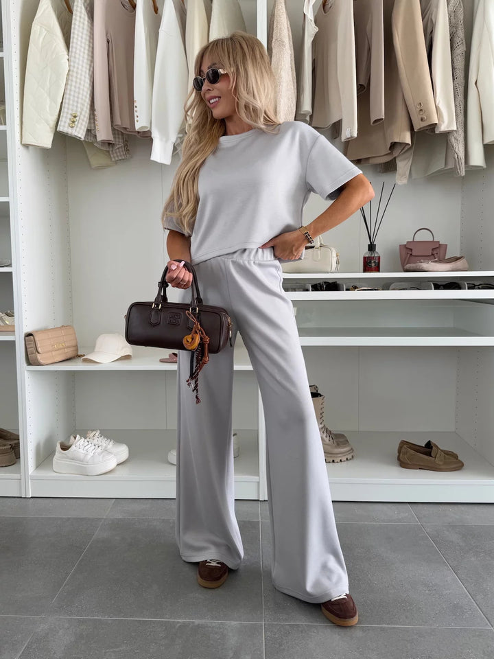 Damen Modisches Cropped Oberteil und weite Hose Set Drune