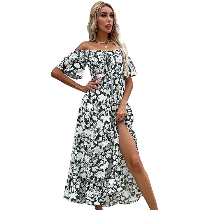 Damen Off-Shoulder Maxikleid mit floralem Design und verspieltem Schlitz Drune