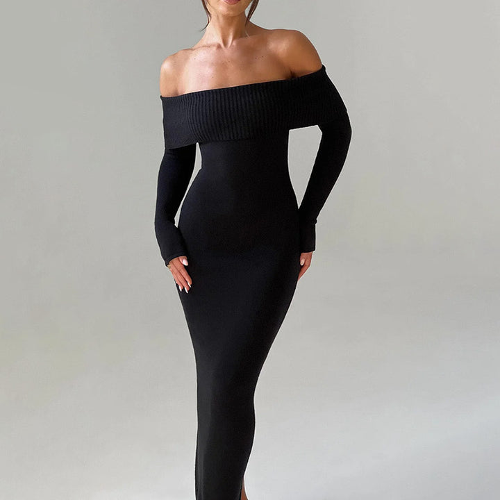 Damen schulterfreies Maxikleid mit langem Arm und elegantem Schnitt Drune