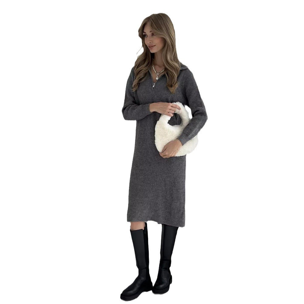 Damen Strickkleid mit hohem Kragen und Reißverschluss Drune