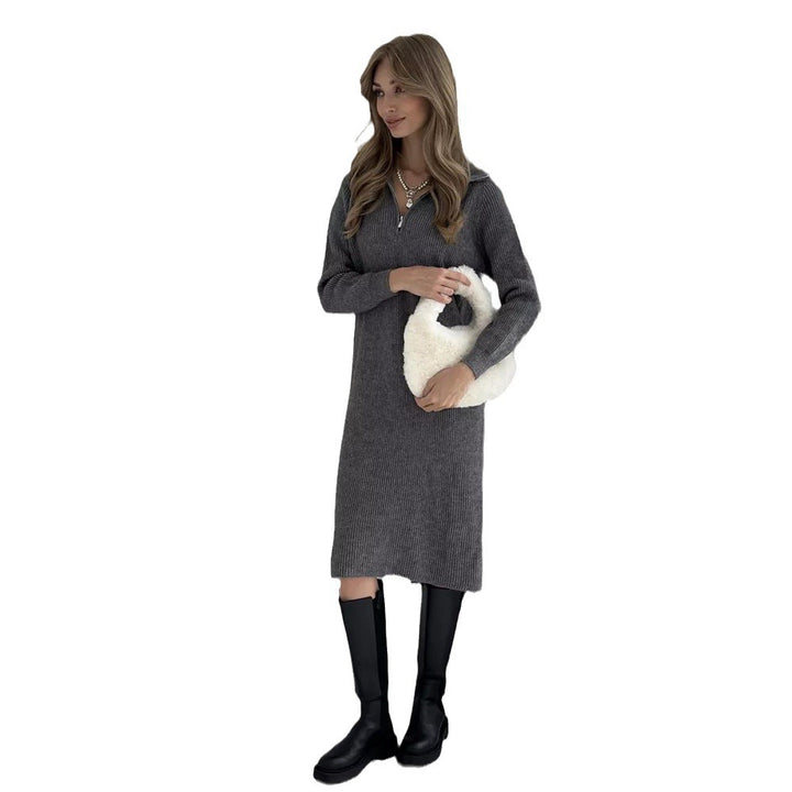 Damen Strickkleid mit hohem Kragen und Reißverschluss Drune