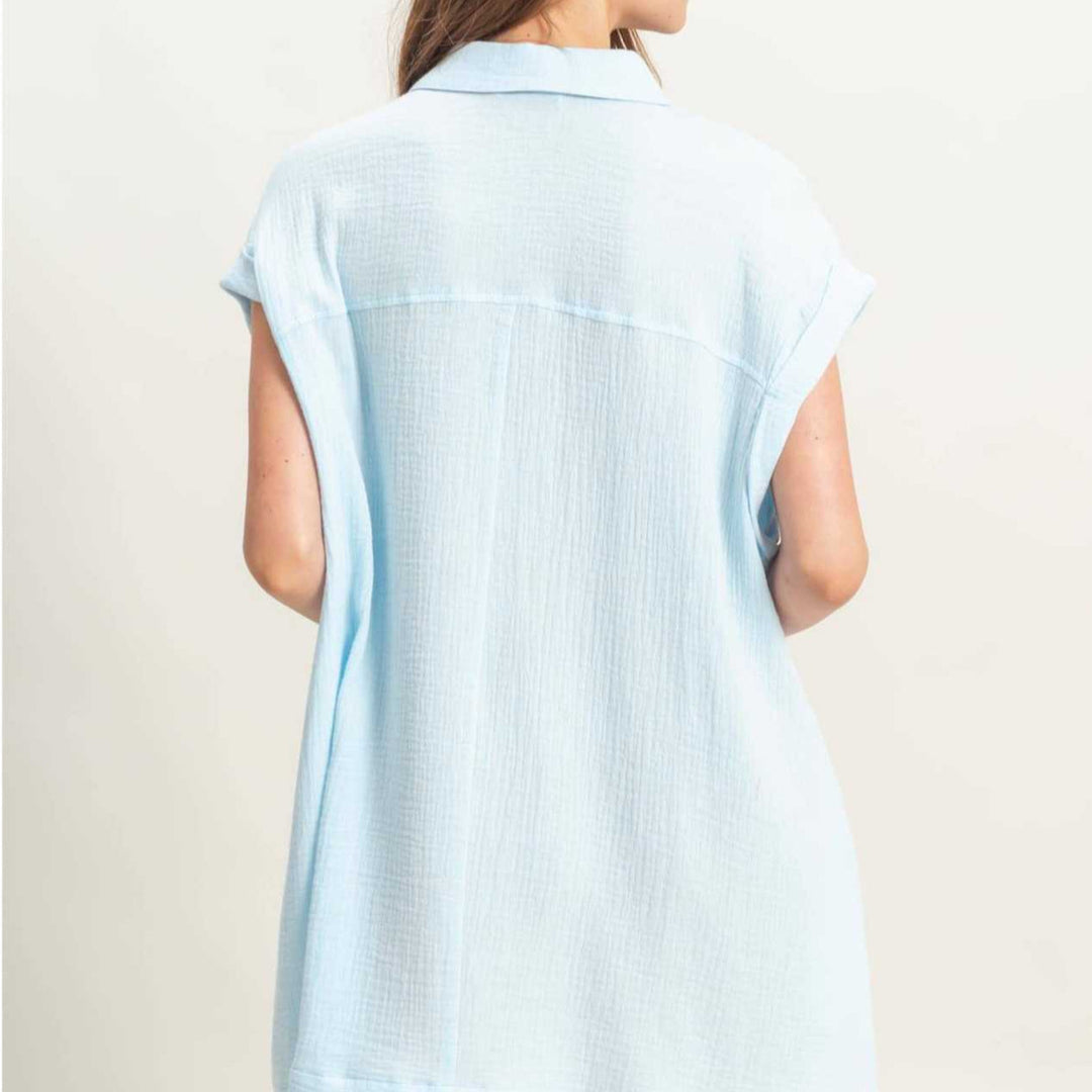 Damen lässige Bluse mit hohen Armöffnungen und zwei aufgesetzten Taschen Drune