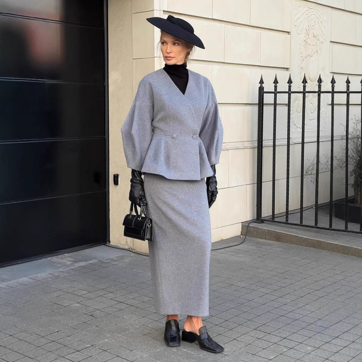 Damen Elegantes Bleistiftkleid mit schickem Blazer-Oberteil und Puffärmeln Drune