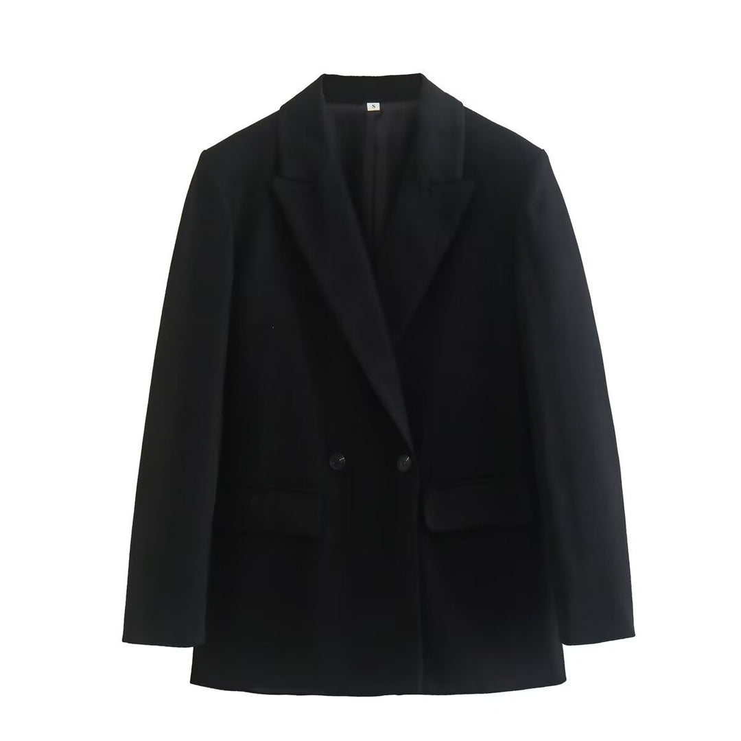 Damen nan taillierter Doppelreiher-Blazer mit spitzem Revers, Pattentaschen und leichtem Innenfutter Drune