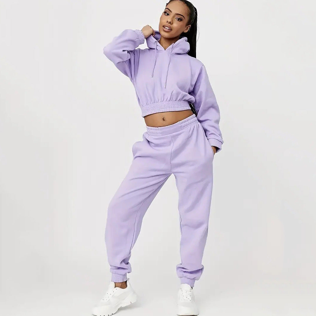 Damen cropped Sweat-Anzug mit Kordelzug und elastischem Bund Drune