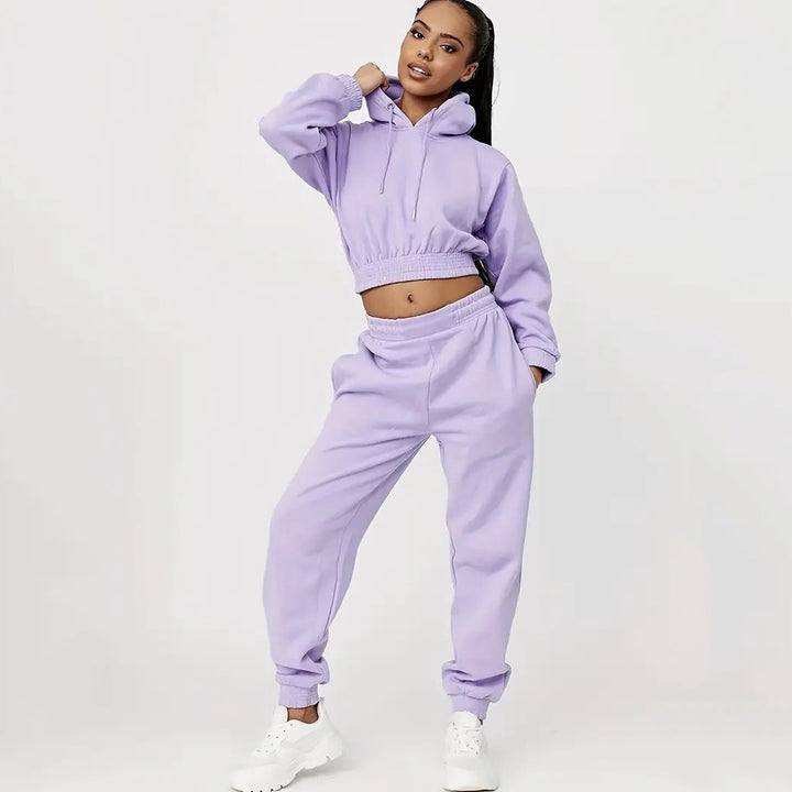 Damen lässiges Sweat-Set mit cropped Hoodie und bequemen Jogginghosen Drune