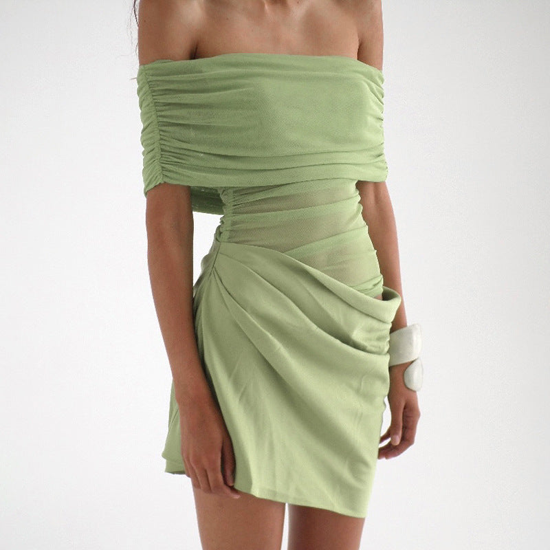 Damen Off-Shoulder Mini-Kleid mit Rüschendetails und figurbetonter Silhouette Drune