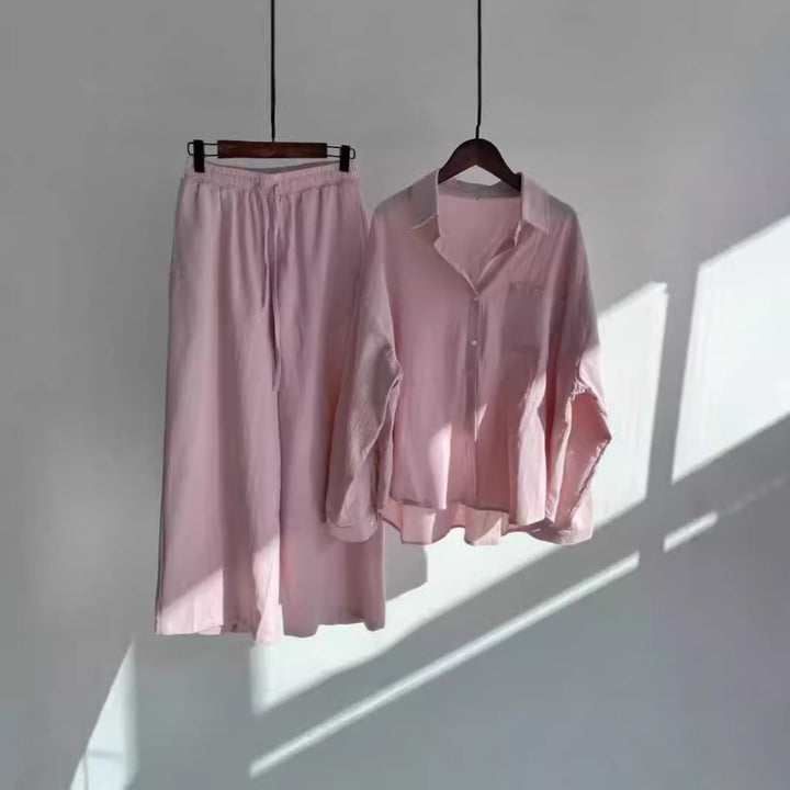 Damen lässiges Zweiteiliges Set aus locker sitzender Bluse und bequemen Hose Drune
