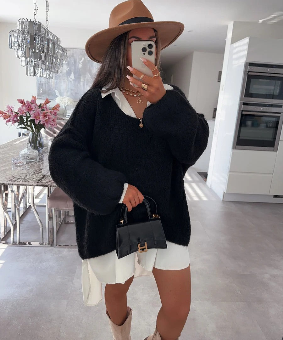 Damen lässiger Oversized Pullover mit voluminösen Ärmeln und weicher Textur Drune