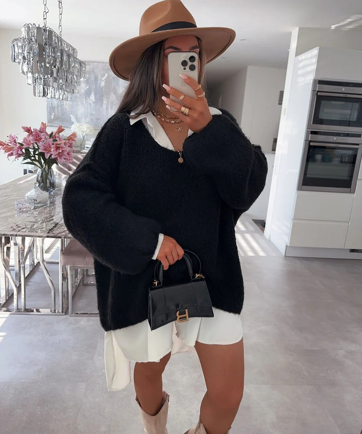 Damen lässiger Oversized Pullover mit voluminösen Ärmeln und weicher Textur Drune