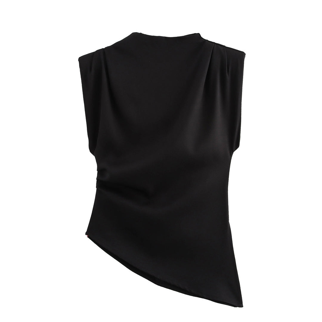 Damen elegantes ärmelloses Oberteil mit asymmetrischem Schnitt und feiner Drapierung Drune