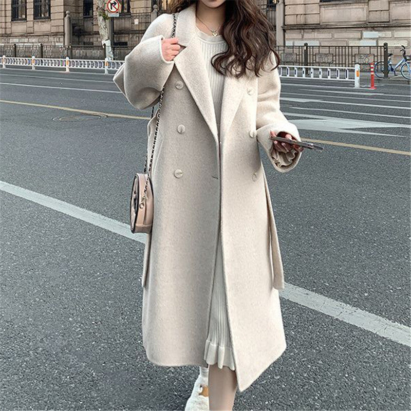 Damen Eleganter Wollmantel mit doppelter Knopfleiste und breitem Revers Drune