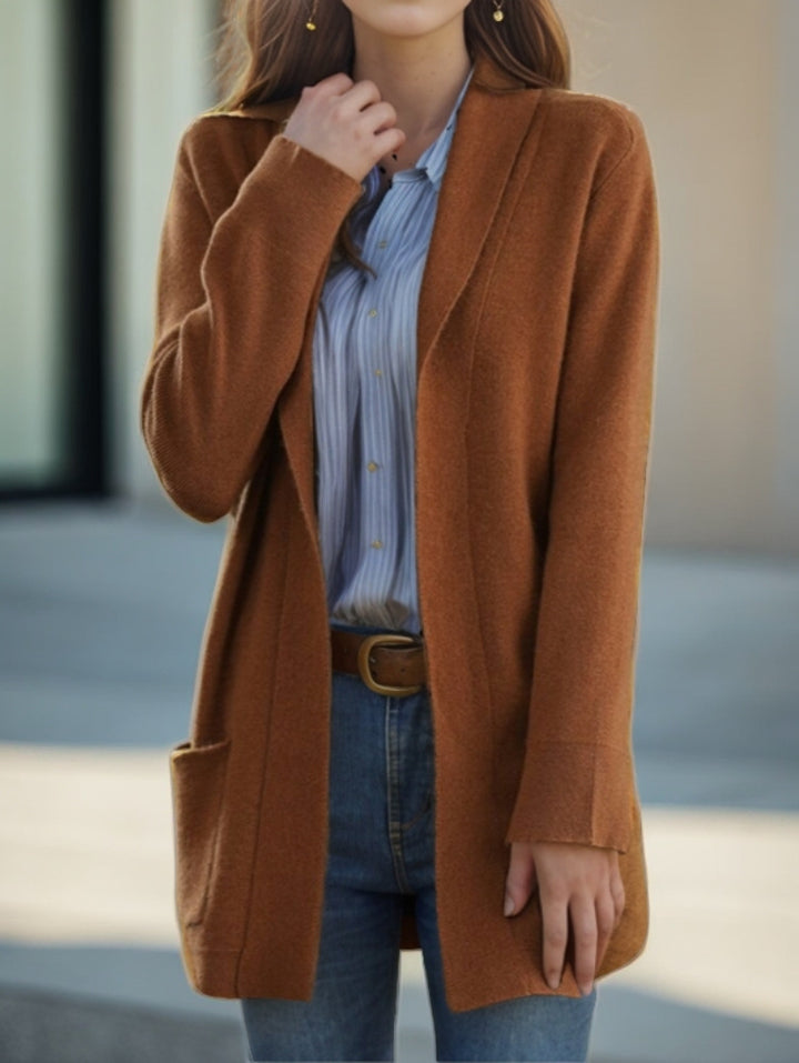 Damen Kuscheliger Strickmantel mit offenem Schnitt und praktischen Taschen Drune
