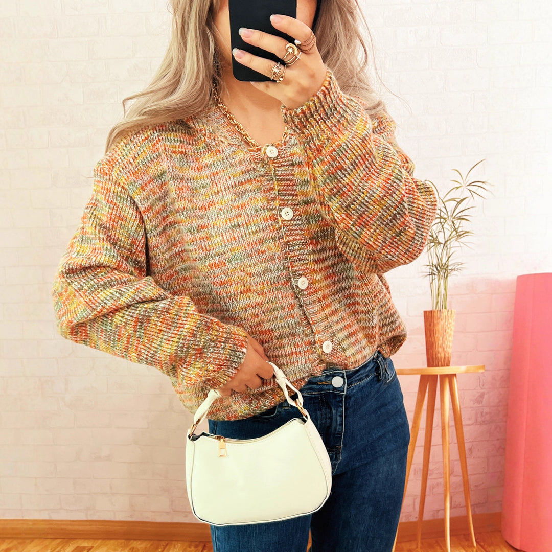 Damen verspielt gestrickte Cardigan mit buntem Strukturmuster Drune