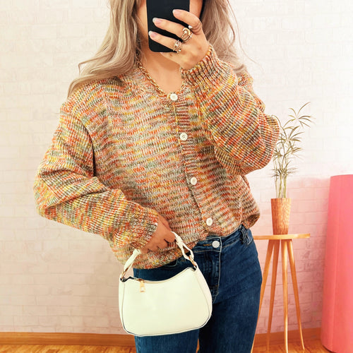 Damen verspielt gestrickte Cardigan mit buntem Strukturmuster Drune