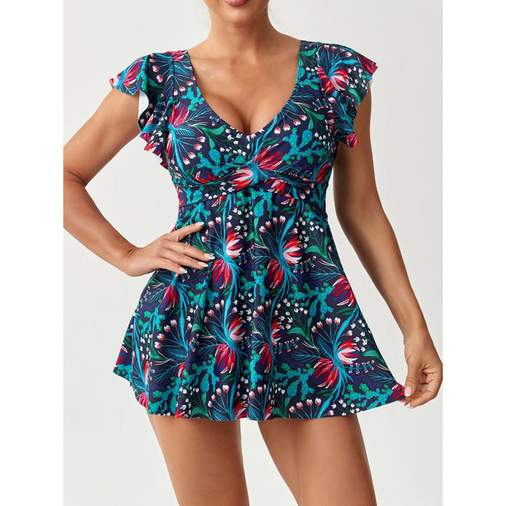Damen Einteiler Badeanzug mit femininer Raffung und floralem Design Drune