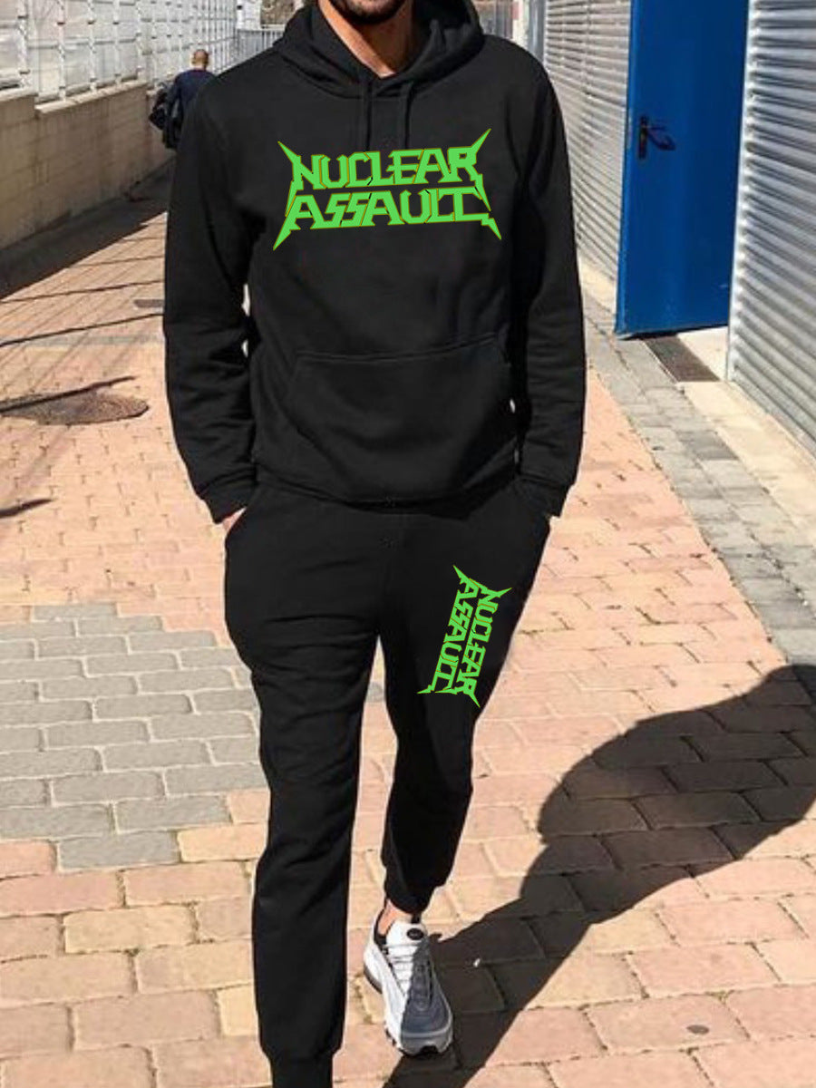 Herren Kapuzenpullover und Jogginghose Set mit auffälligem Frontdruck Drune
