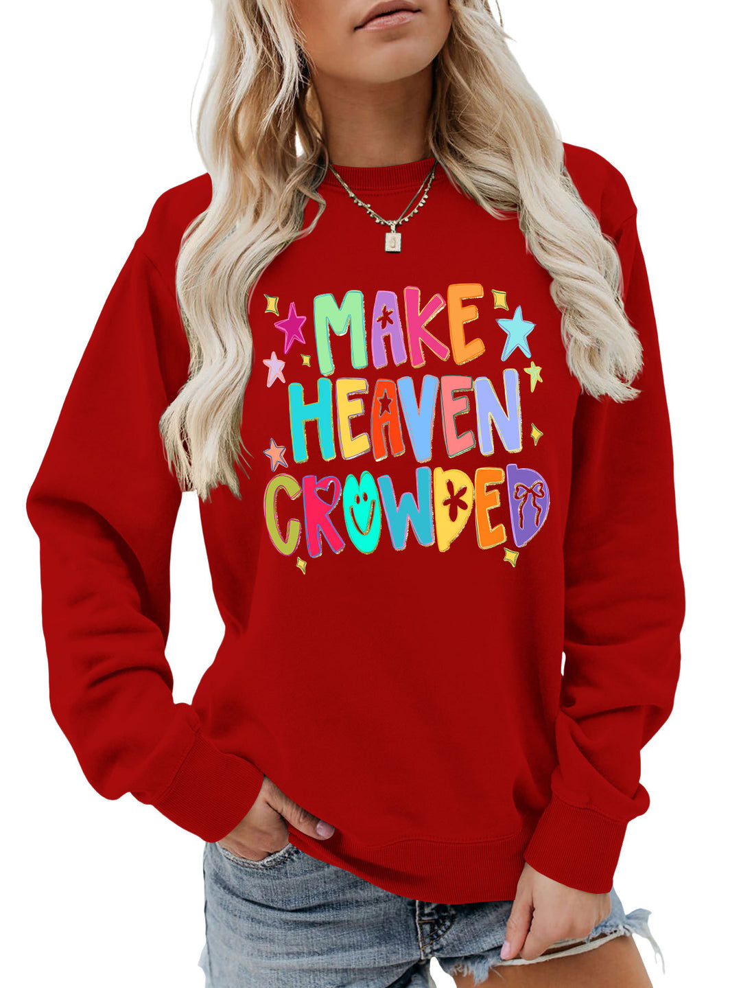 Damen Sweatshirt mit buntem Motiv und verspieltem Schriftzug Drune