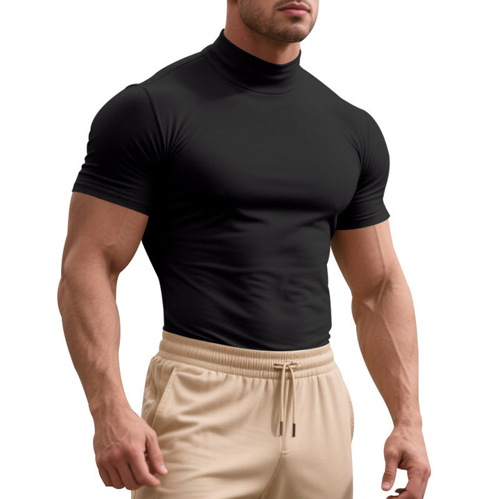 Herren Sportliches Kurzarm-Turtleneck-Oberteil aus feuchtigkeitsregulierendem Material Drune