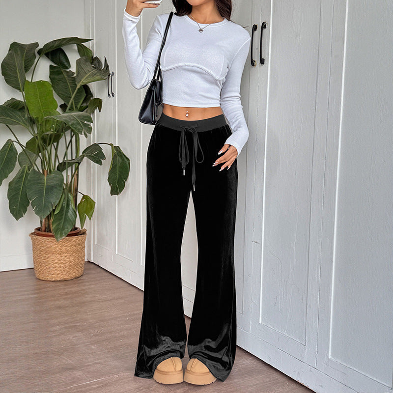 Damen bequem geschnittene Lounge-Hose aus weichem Samt Drune